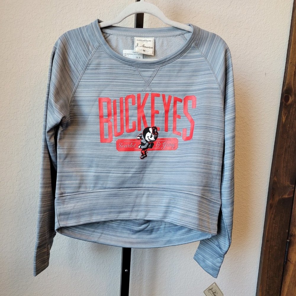 J. America Gray Ohio State Buckeyes Graphic Crop Top